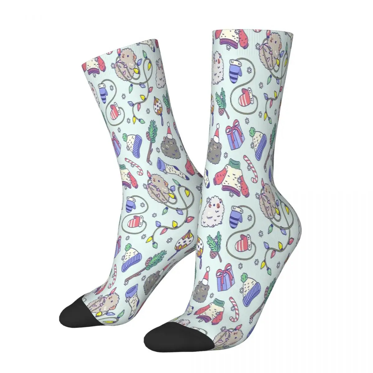 

Christmas Patten In Mint Green Background Guinea Pig Cavia Porcellus Animal Socks Male Mens Women Summer Stockings Harajuku