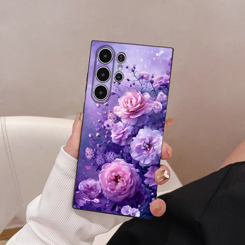 Elegant Pink & Purple Peony Frosted Non-Slip Phone Case