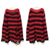 New Goth Punk Gothic Sweater Oversized Pullovers Women Striped Cool Hollow Out Hole Broken Jumper Harajuku Aesthetics Sweater 1