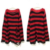 New Goth Punk Gothic Sweater Oversized Pullovers Women Striped Cool Hollow Out Hole Broken Jumper Harajuku Aesthetics Sweater 1