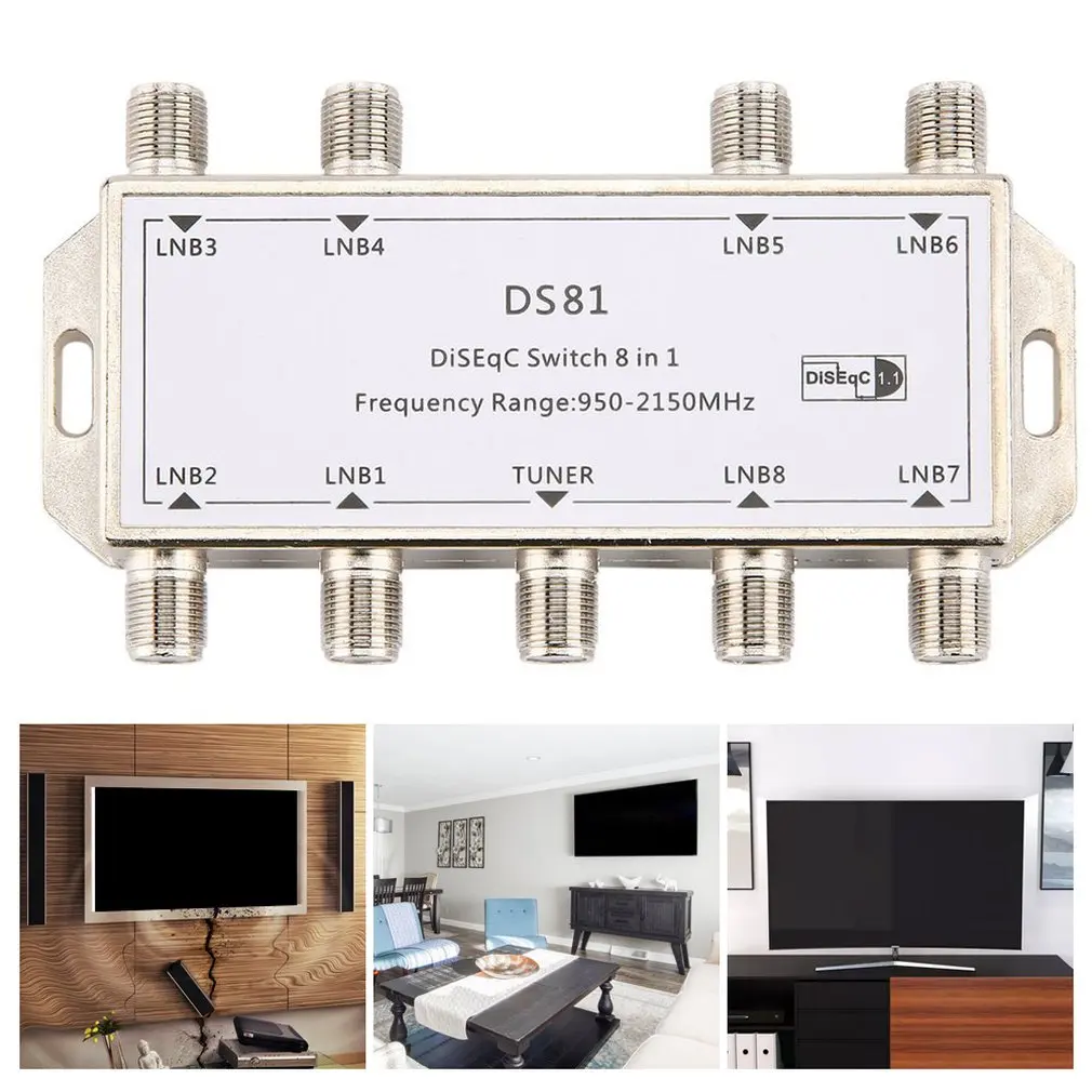 2021 New DS81 8 In 1 Satellite Signal DiSEqC Switch LNB Receiver Multiswitch Heavy Duty Zinc Die-cast Chrome Treated