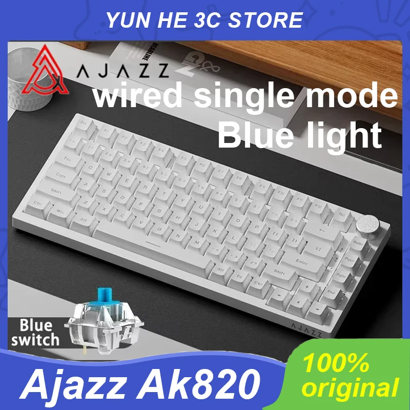 Ajazz Ak820 Mechanical Keyboard Wired USB 75% Blue Light Gasket Full Key Hot Swap Esports Gaming Keyboard for Pc Laptop