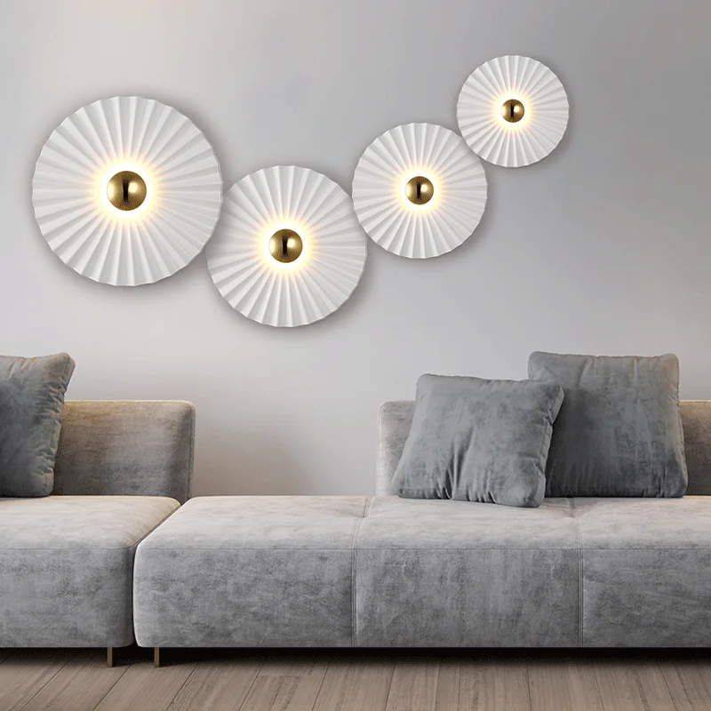 

Nordic White Wall Decor Lamp Living Room Background Luxury Round Lotus Leaf Flower Lights Crridor Aisle Bedroom Bedside Sconce