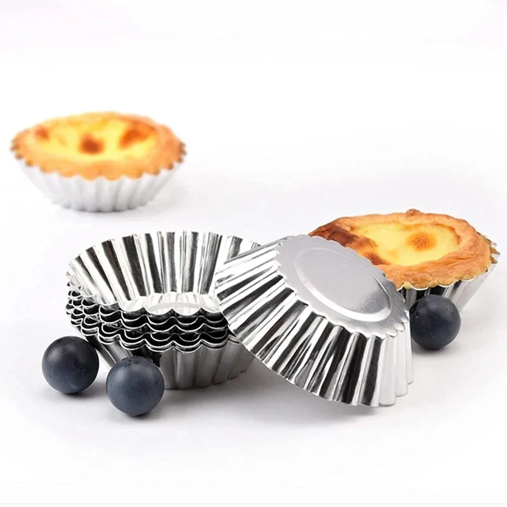Description Picture 2 of item10 Pcs Reusable Stainless Steel Egg Tart Mold Baking Accessories Cookie Pudding Mould Mooncake Mold Pastry Tools Cake molds