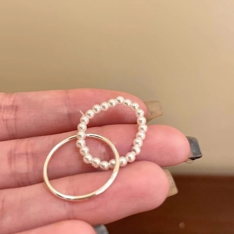 Delicate Puppy Pearl Rings for Women Girls Cute Cartoon Imitation Pearl Bead Ring Set Fashion Jewelry Accessories Student Gifts - 6