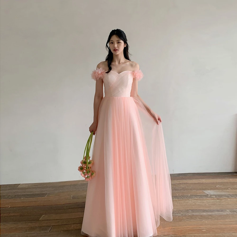 

ROSELLA Fairy Pink Sweetheart A Line Prom Dresses Korea Lady Pleated Evening Ball Gowns Garden Wedding Bride