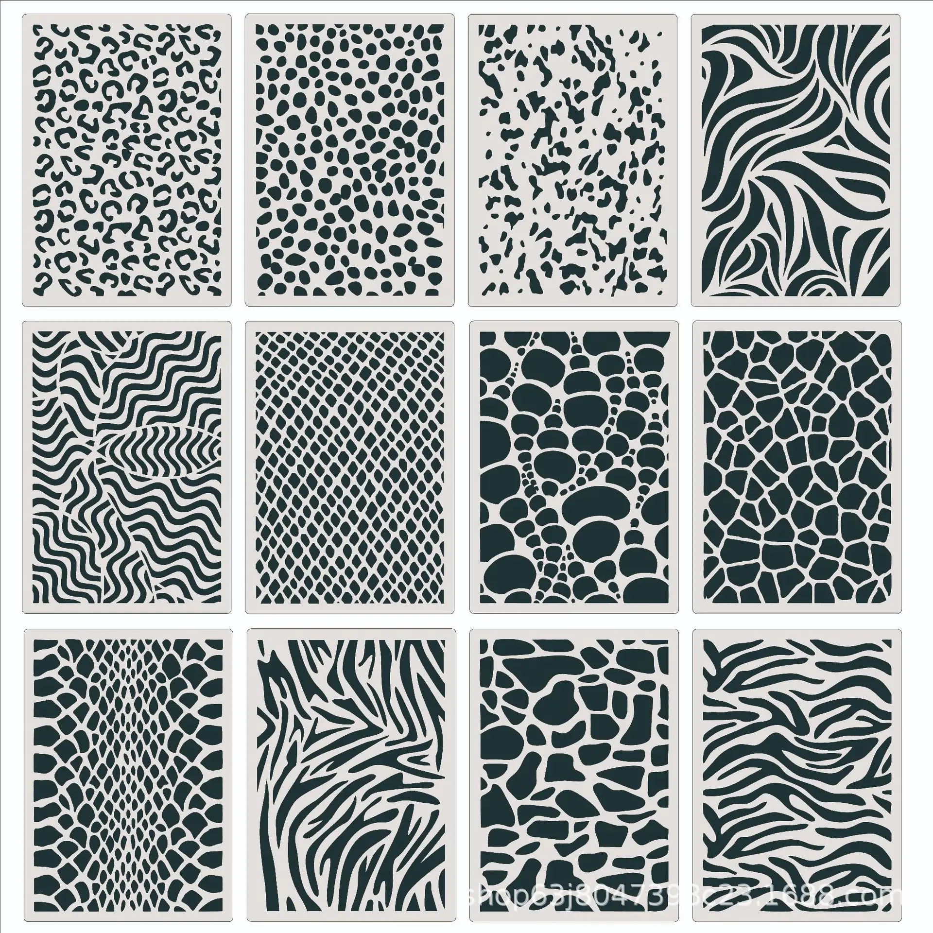 

12Pcs/Set 21*15cm Leopard Printed Graffiti DIY Layering Stencils Wall Painting Scrapbook Coloring Embossing Album Decor Template