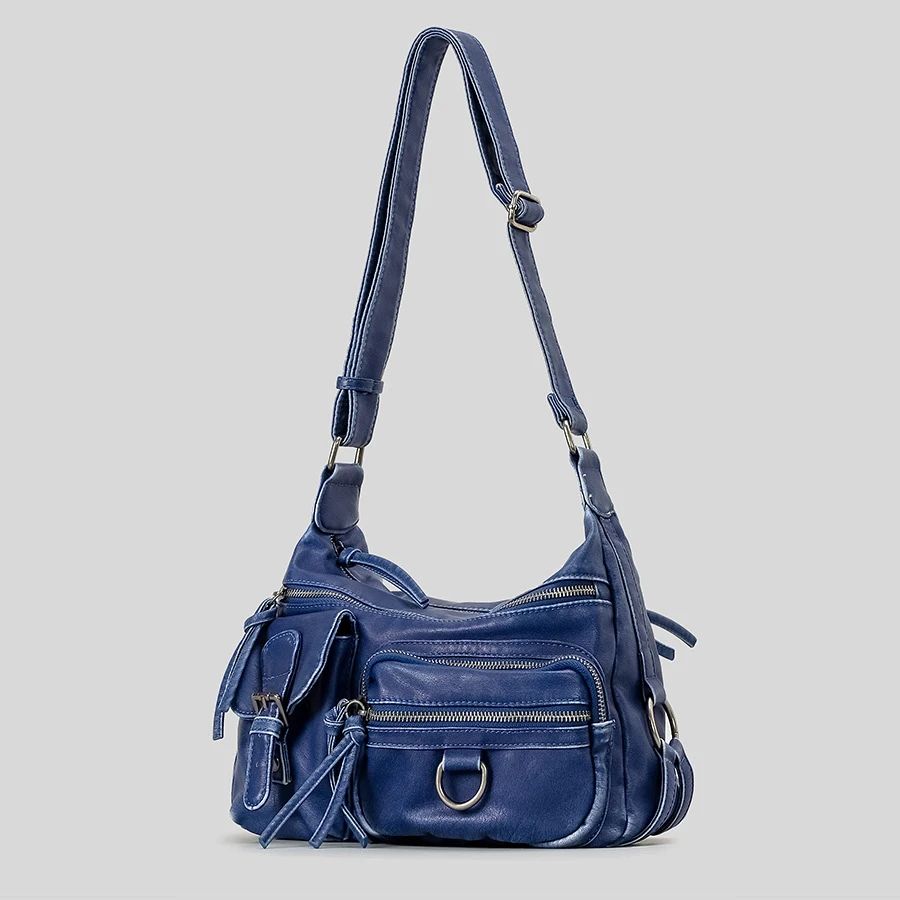 Vintage Multiple Pockets Women Shoulder Bags Luxury Washed