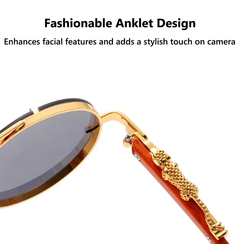 Multicolor Luxury Design Round Sunglasses Cheetah Decoration Double Bridge Gradient Shades UV Protection Eyewear Unisex