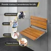 Wall Mounted Folding Shower Seat 400lbs Load-Bearing Rust-Proof Solid Wood Stainless Steel Bathroom Chair Foldable Sauna Bench 4