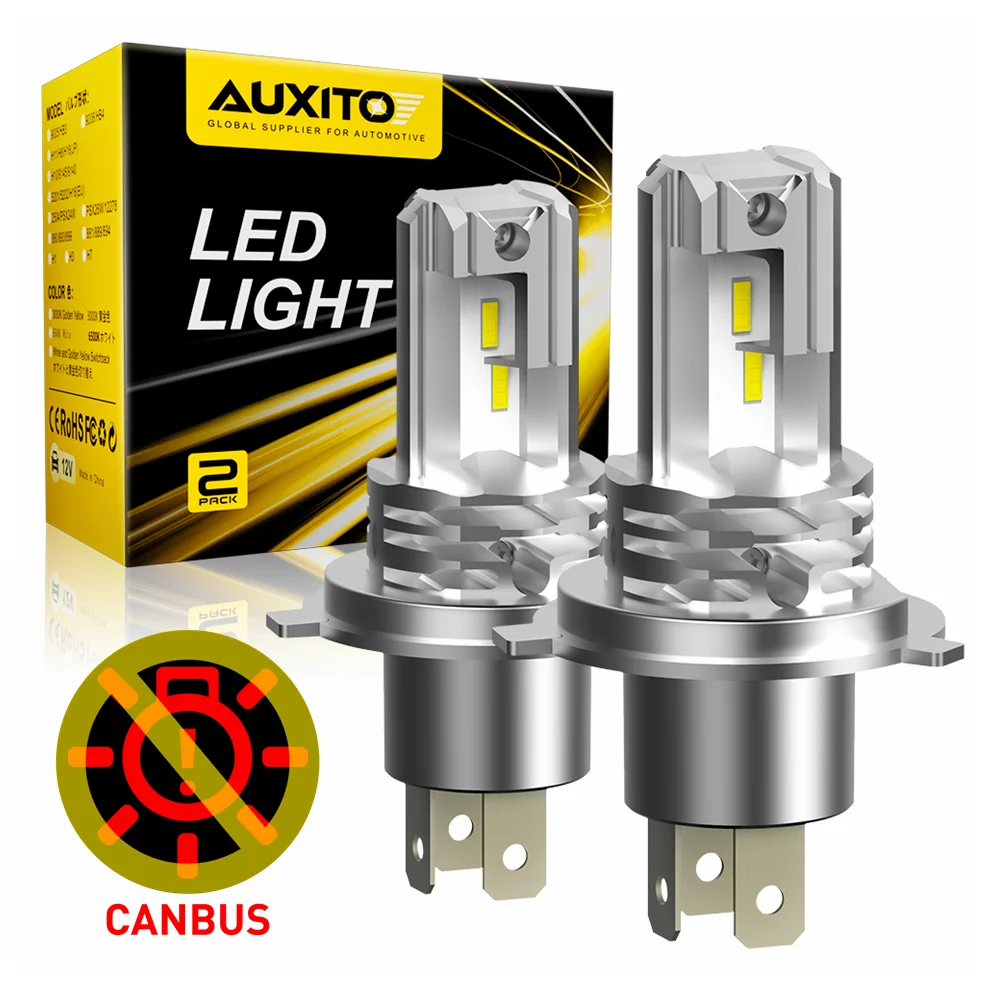 AUXITO 1/2X 9003 HB2 H4 LED Canbus Headlights Hi/Lo Beam 12V Fanless for Audi Honda Toyota Ford H4 LED Bulb Motorcycle Headlamp