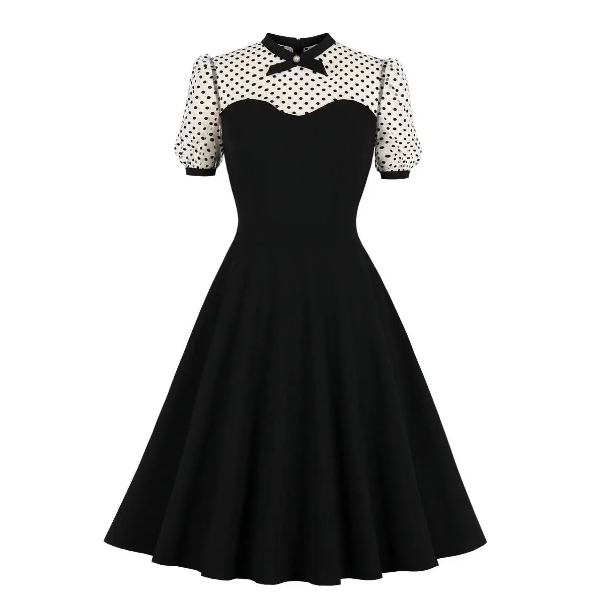 Elegant Vintage Hepburn Dress For Women Black Red Sleeveless