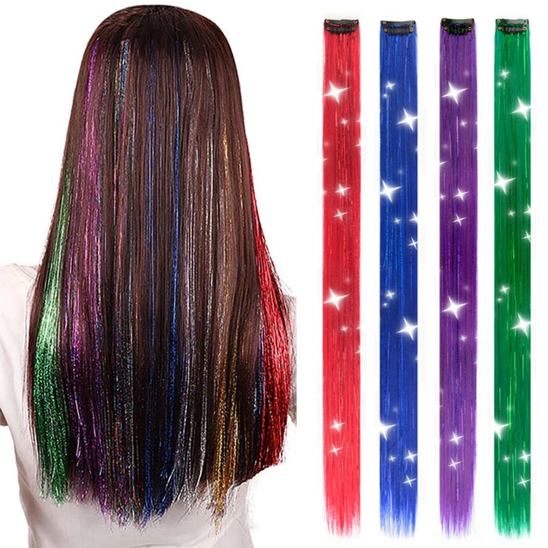 Rainbow Sparkle Clip On Hair Extension Tinsel With Clip On Bling Hair