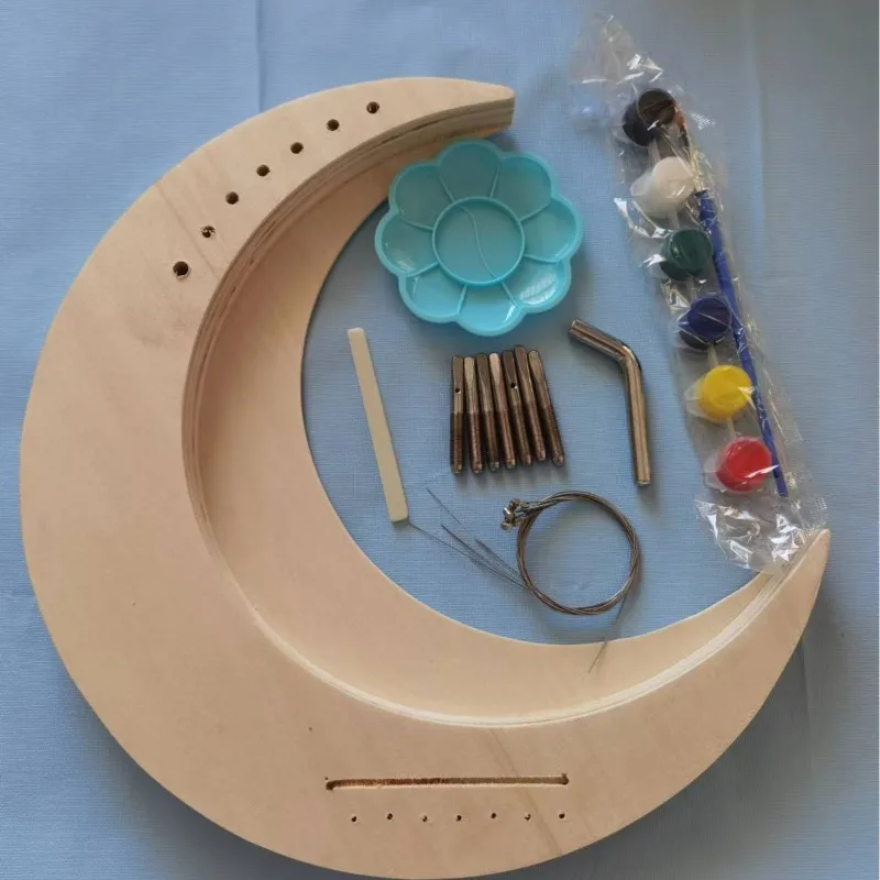 DIY Wooden Mini Harp Children's Painting Toy 7 Strings Lyre Lira Instruments Beginner Kids Moon Harp Portable Musical Instrument
