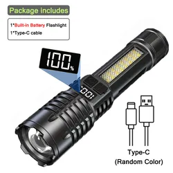 Ultra - Bright Rechargeable LED Flashlight with Built - in Battery (Black)