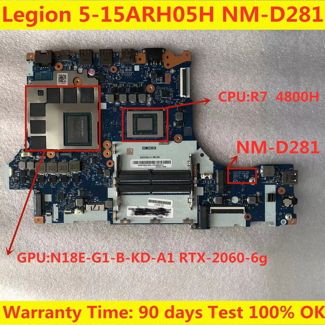 NM-D281 motherboard 5B20Z21600 For Lenovo Legion 5P-15ARH05H 5-15ARH05H ...