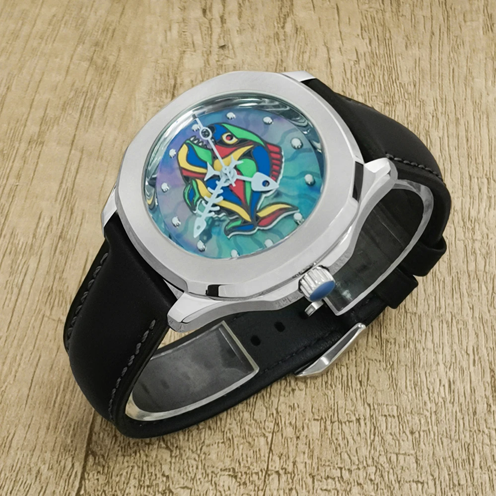 

New 40mm GEERVO No Logo Sapphire Crystal Stainless Steel Case Japanese nh35 Movement Sharp Tooth Fish Luminous Dial Men Watch