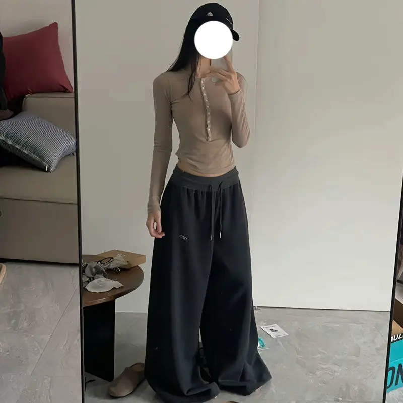 Deeptown Vintage Oversized Basic Women Sweatpants Wide Leg Korean Fashion Baggy Harajuku Pants Jogging Hip Hop Trousers Autumn