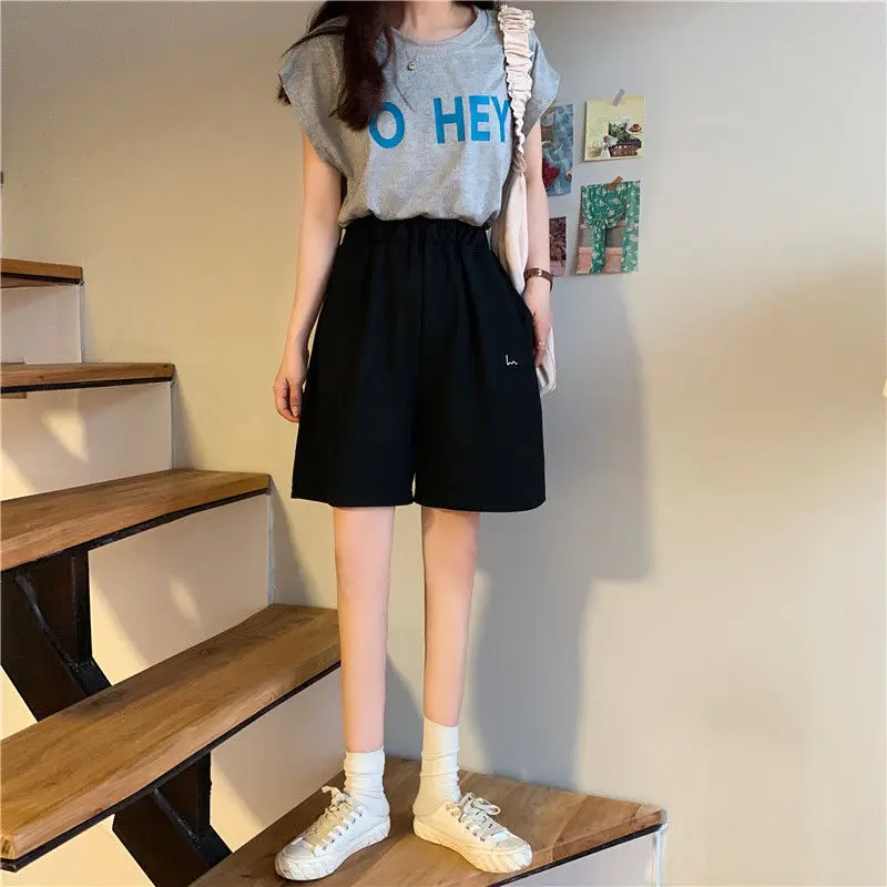 Summer Women Five-point Pants Sweet Casual Harajuku Cotton 2021 Sports Loose Thin Wide-leg Pattern Printing Elastic Girls Shorts plus size clothing