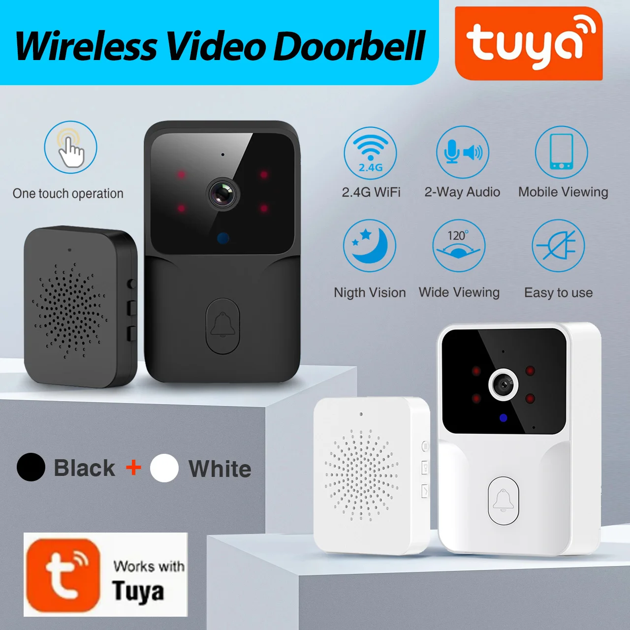 

Smart Wireless Doorbell Camera HD Video Camera, Night Vision & Voice Change Smart Home Security System Monitor, Doorbell Camera