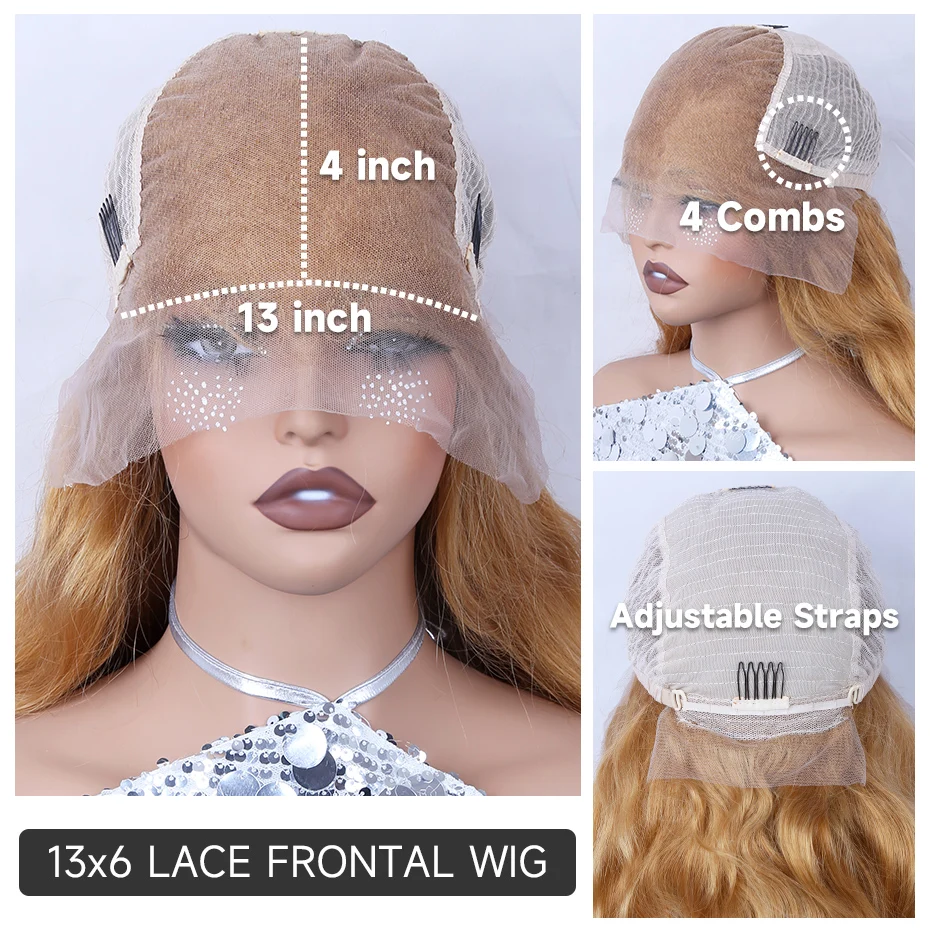 Honey Blonde Body Wave Lace Front Wig Human Hair #27 Colored Human Hair Wig PrePlucked 13x6 HD Lace Frontal Wigs For Black Women 6