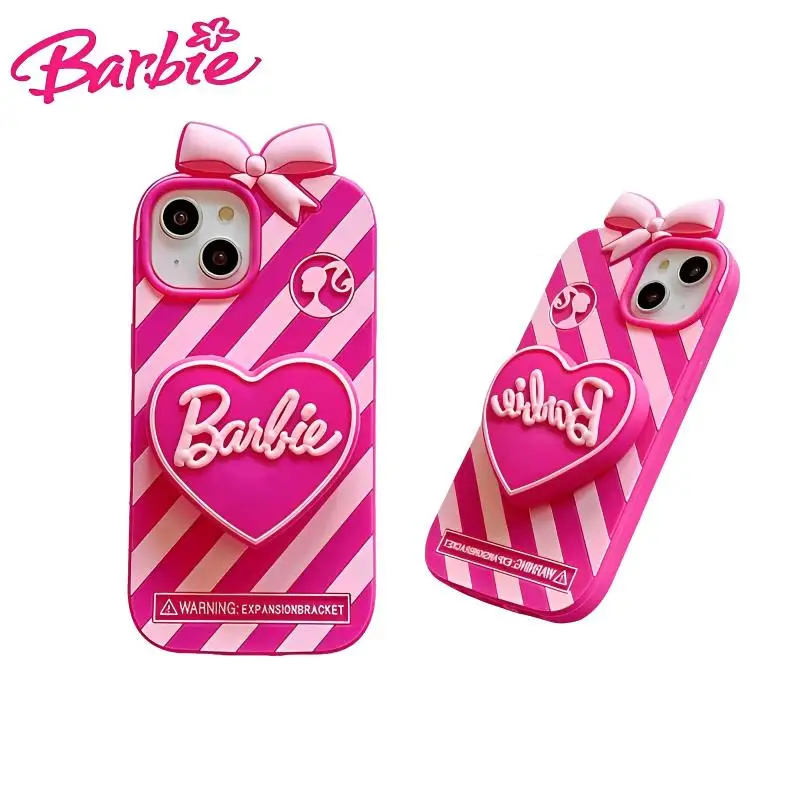 

Barbie Pink Stripe Iphone Case Suitable for Apples 13 14 15Pro Max Silicone Anti Fall Phone Protective Case Holder Phone Cases