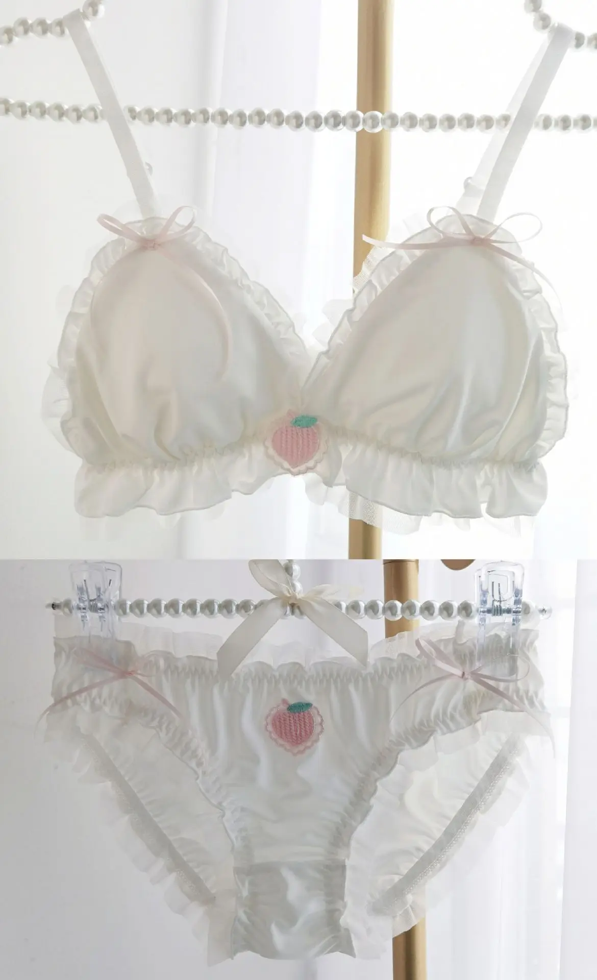 White Silk Ruffled Underwear and Bralette Set