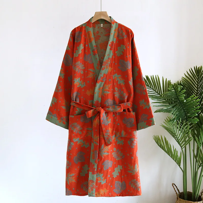 Pure Cotton Sleepwear Women's Bathrobe Clothes For Sleep Floral Autumn Long Sleeve Kimono Robes For Women Gift Wedding