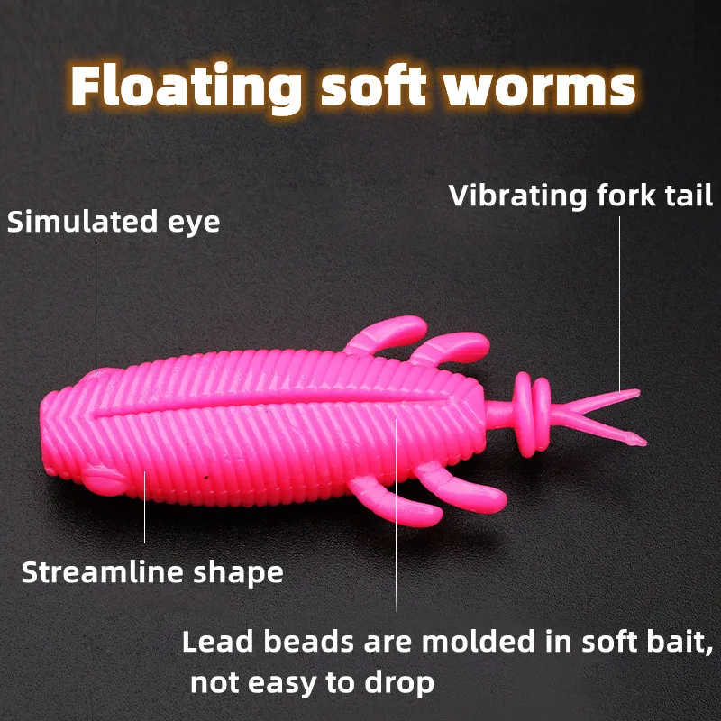 ILURE Soft Silicone Fishing Lures Artificial Worms Floating Water  Cockroaches Wobbler Crankbaits Bass Trout Fishing Goods 6Pcs