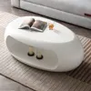 39.37'' Oval Fiberglass Coffee Table for Living Room in White 6