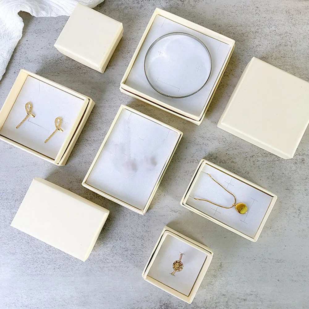 24pcs Simple Fashion Beige Square Paper Cardboard Jewelry Gifts Box Multi-function Set Case Storage Display Boxes with Sponge