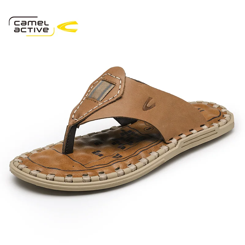 

Camel Active New Genuine Leather Beach Casual Flip Flops Breathable Men Walking Slippers Brand High Quality Comfortable Shoes