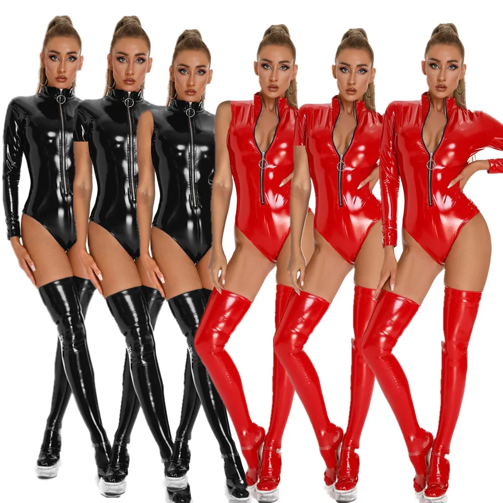 Sexy Exotic Leather Lingerie Club Costume Party Shiny Glossy Bodysuit Role Play Bodysuit