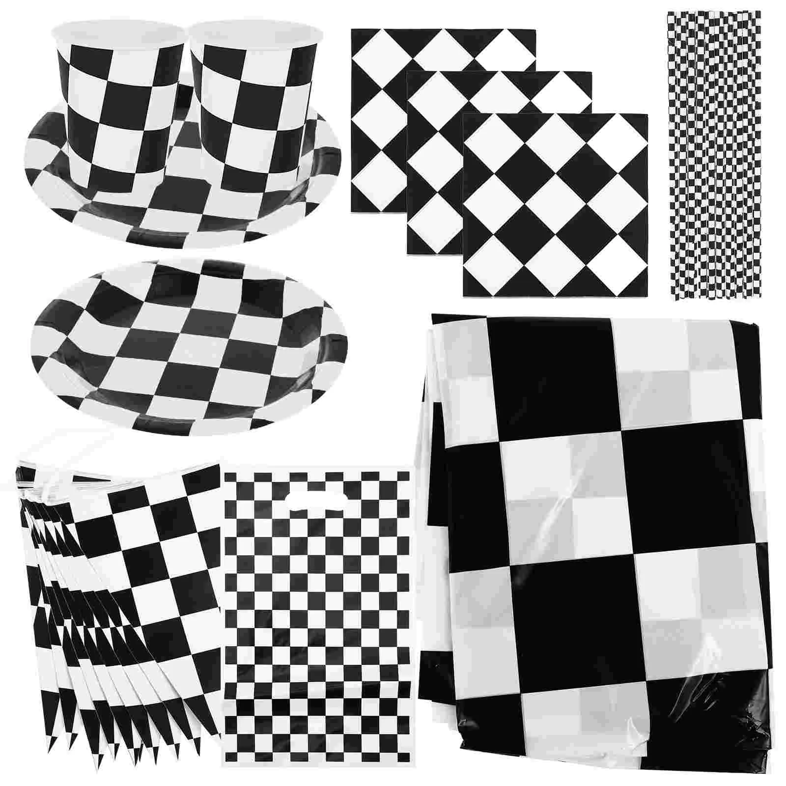 

Racing Theme Set Black and White Decor Ornament Checkered Flag Party Supplies Decorations