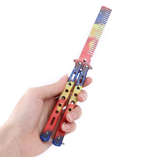 Comb Stainless Steel Practice Training Butterfly Knife Comb Beard Moustache Brushe Salon Hairdressing Styling Tool