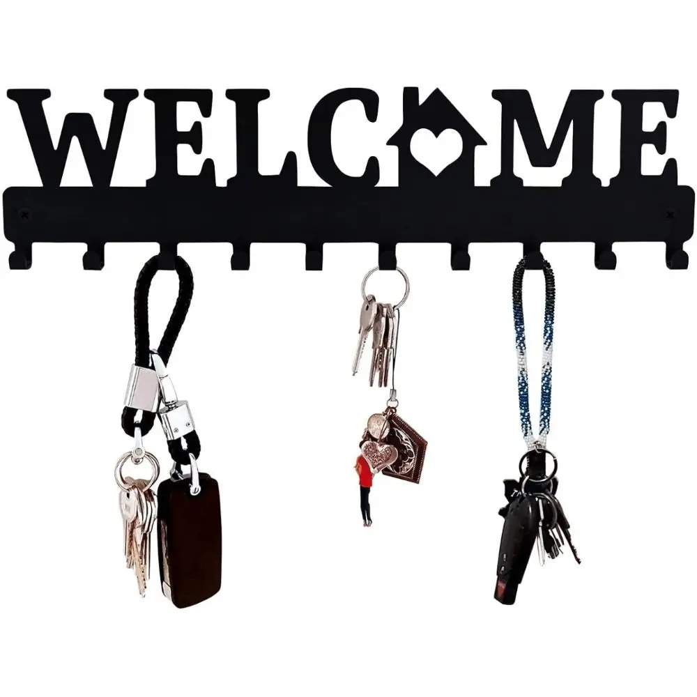 

Metal WELCOME Design Style Key Rack Sturdy Decorative Black Welcome Key Holder 10 Hooks Wall Mounted Key Hanger Home