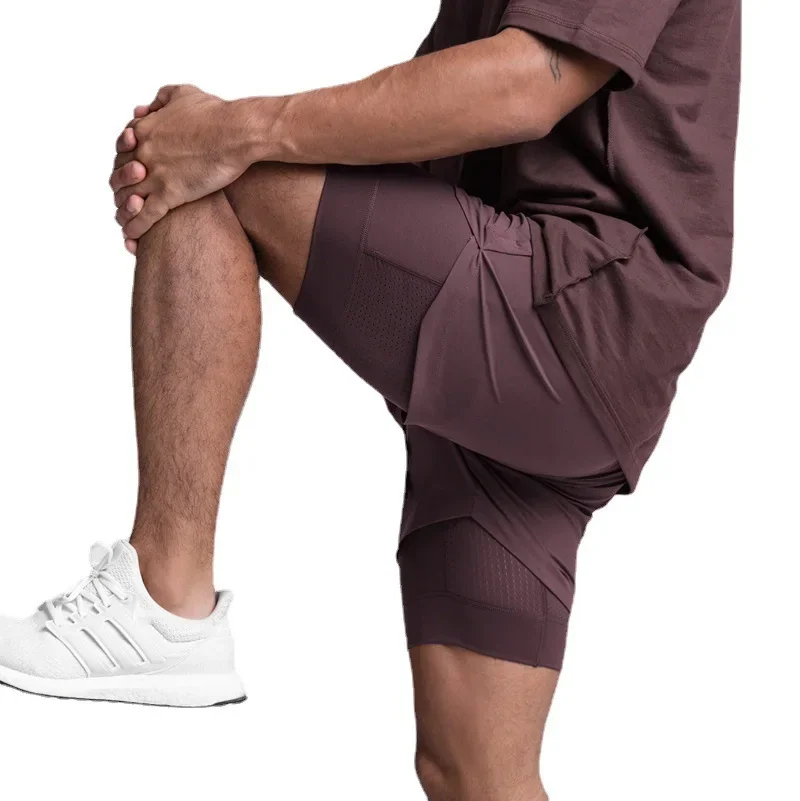 Men's Sporty Casual Basketball Shorts Double Layer Quick Dry Sweat Wicking Marathon Fitness Running Long Pants Skateboarding