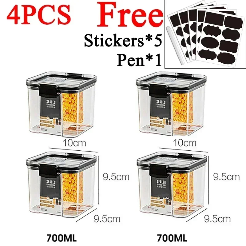 Stackable Plastic Food Storage Containers Set - Airtight Kitchen Jars for Multigrain, Dried Fruit, and Tea