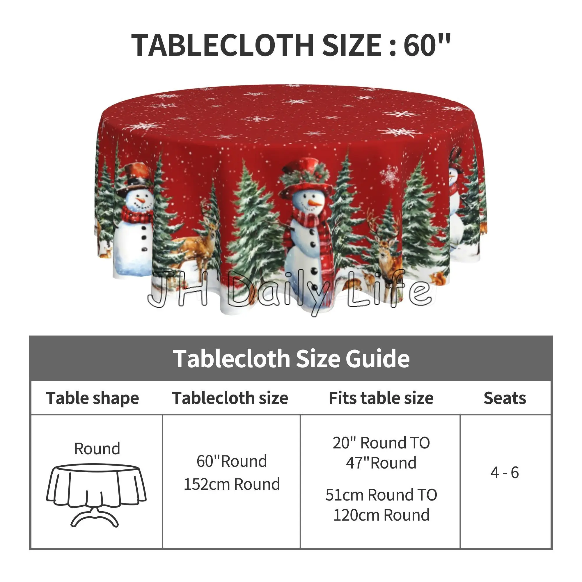 VVA Rond kersttafelkleed - winter sneeuwpop kerstboom kerstman slee maan aanwezig sneeuw sterren vakantie rond tafelkleed blauwe tafelkleden voor familiebijeenkomsten kerstdiner feesten decor 127 cm