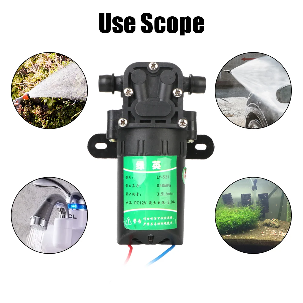 Agricultural Electric Water Pump Sprayer Accessories DC12V Micro High Pressure Diaphragm 3.5L/min Water Spray Car Wash