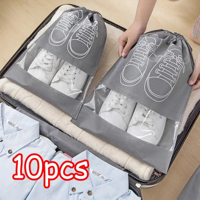 

10/5pcs Shoes Storage Bags Closet Organizer Non-woven Travel Portable Bag Waterproof Pocket Clothing Classified Hanging Bag 2024