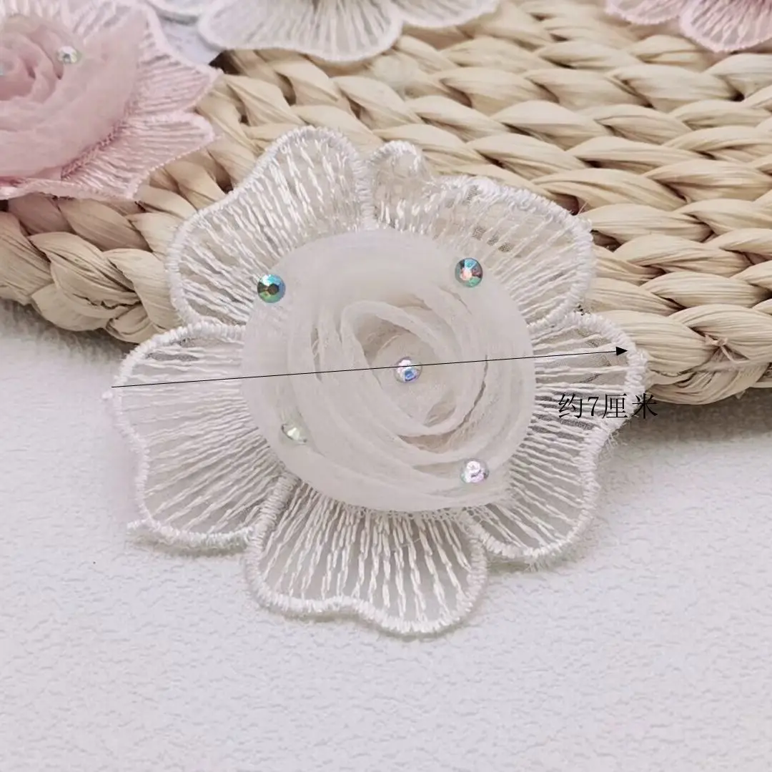 버블 베일 포인트 드릴 어린이 여성 드레스, 웨딩 머리 장식, 입체 대형 꽃, 7cm 레이스, 10 개