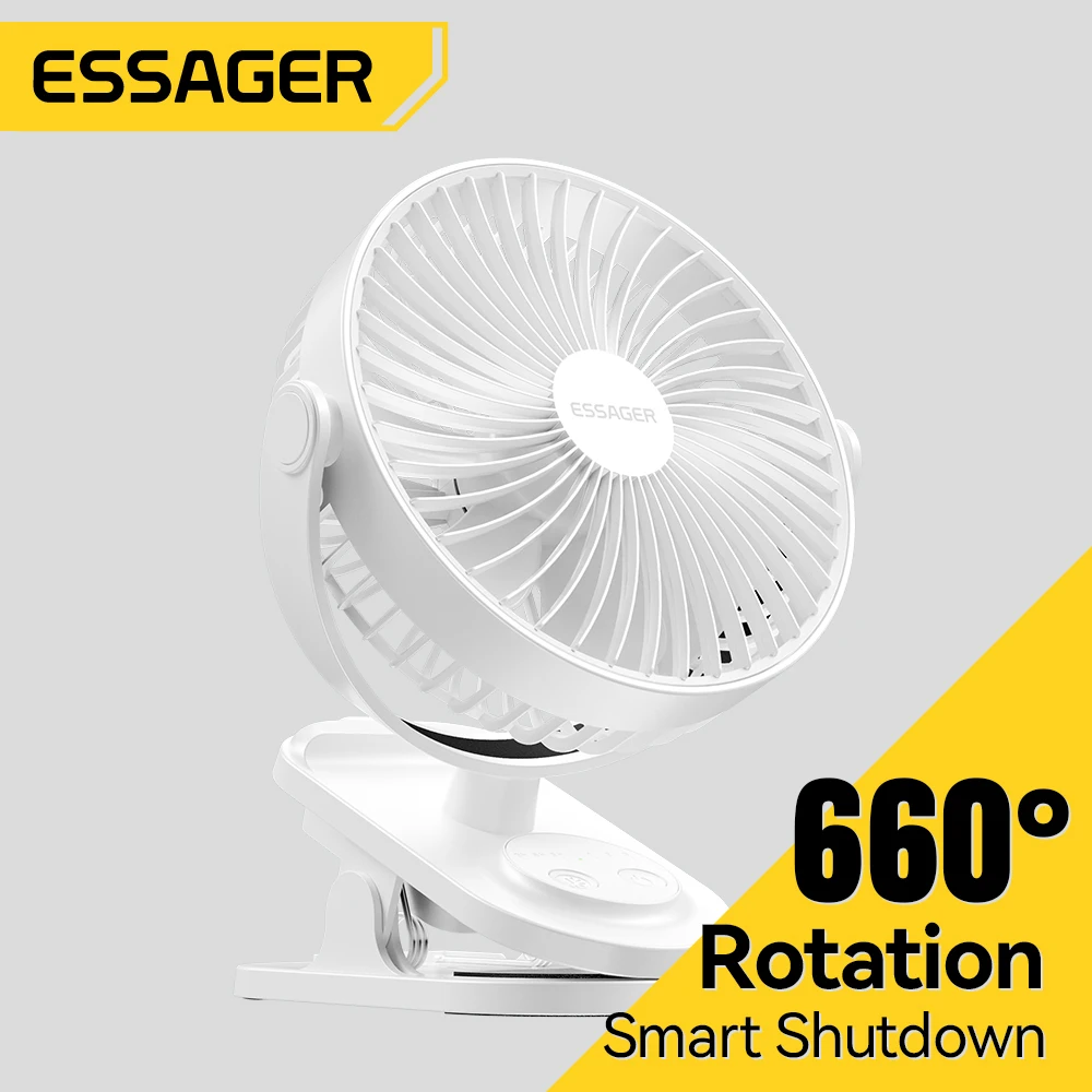 

Essager Clip-on Portable Desktop Fan 660 Degree Adjustable Timer Cooling Desktop Fan 3-speed Mute Mini Fan for Dormitory Office