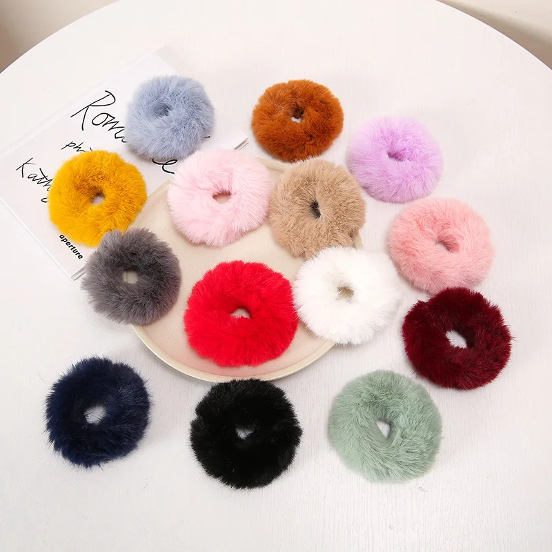 Autumn and Winter Candy-Colored Plush Hair Ties Simple Imitation Rabbit Hair Colon Scrunchie Cute Student Rubber Bands Hair Rope women s fashion colored strap vacation midi dress autumn