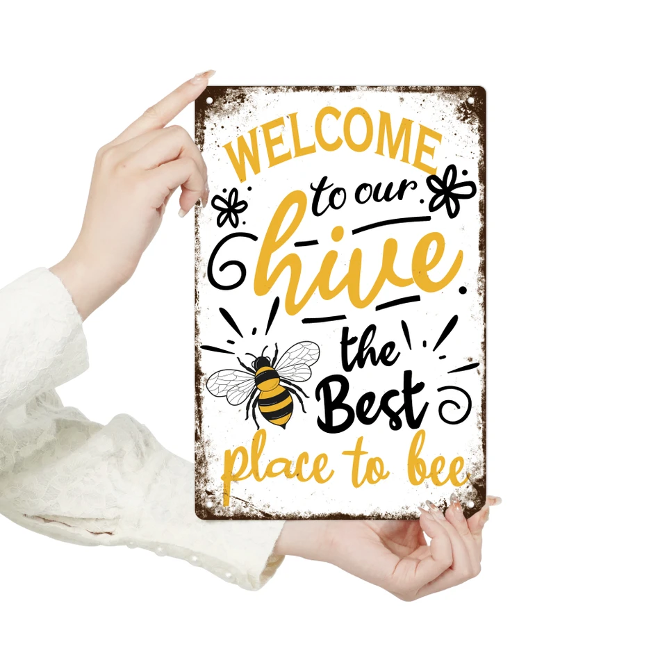 Welcome Metal Bee Decoration Wall Art Plaque