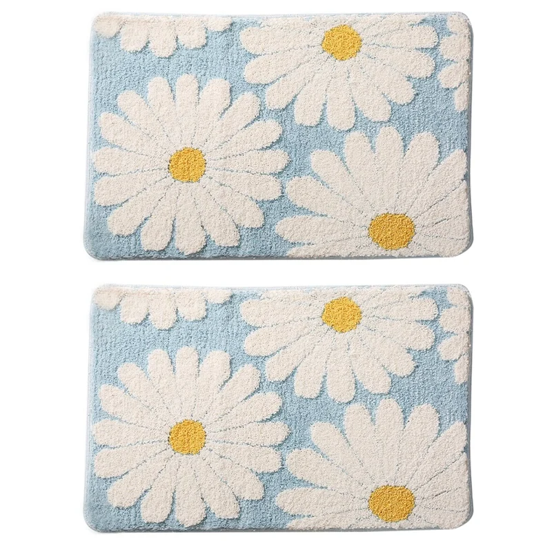 

2X Daisy Bathroom Mat Nordic Carpet Bath Room Floor Floral Absorbent Anti Slip Pad Bathmat Doormat Home Decor