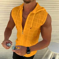 Nouveau sweat-shirt sans manches à capuche pour homme avec fermeture éclair, doté d'un design à texture quadrillée. Un t-shirt musclé décontracté et sportif 2