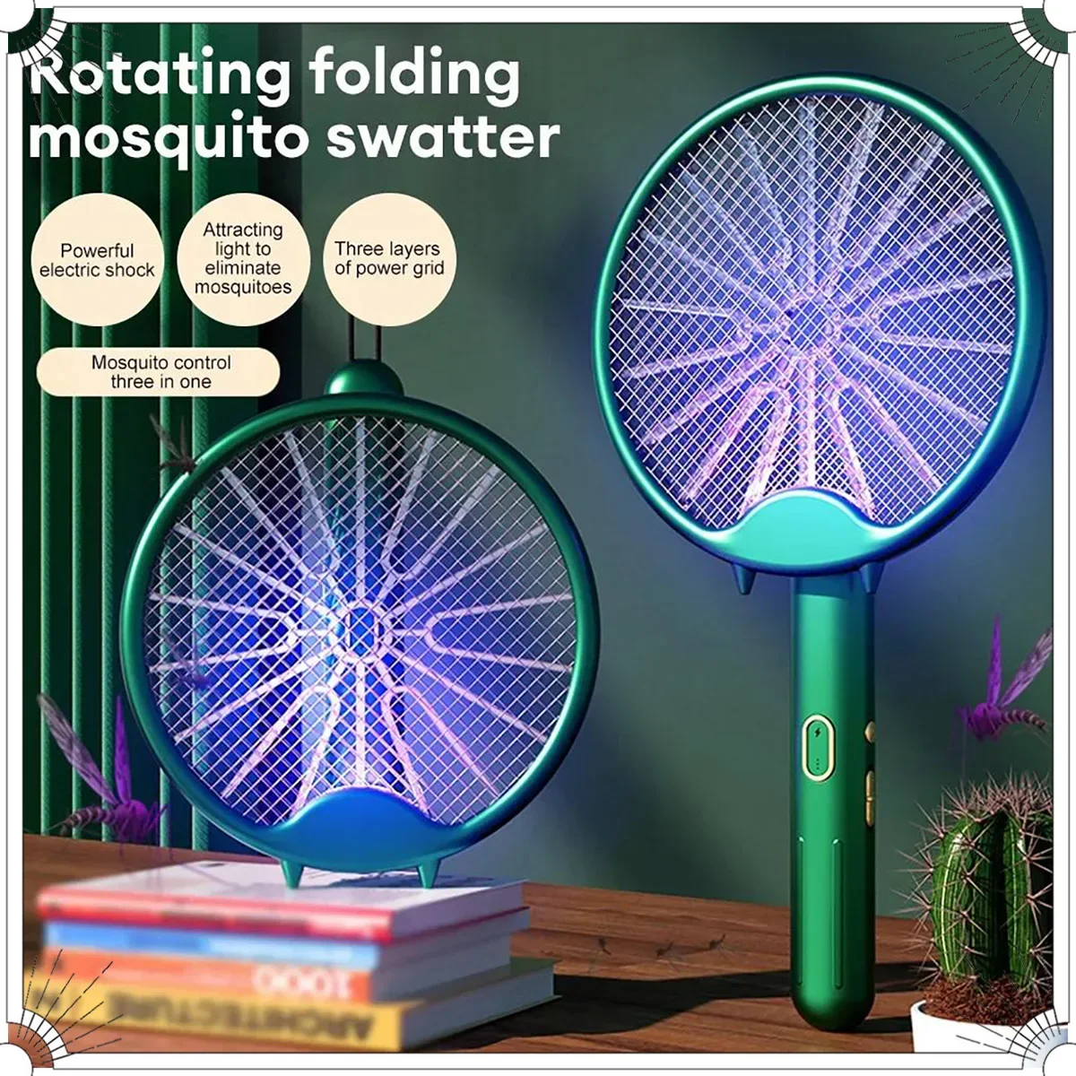 Electric mosquito racket 3000V mosquito killer lamp USB rechargeable foldable repellent lamp swatter fly swatter