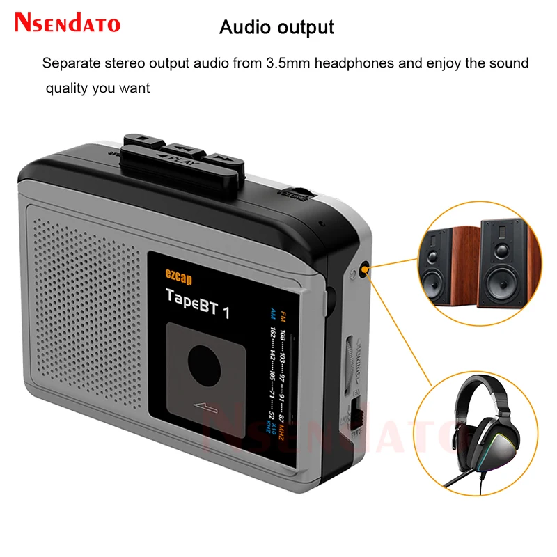 Ezcap244 TapeBT 1 Portable Bluetooth Tape Cassette Player Converter With FM/AM Radio Built-in Speaker Microphone For Headphone