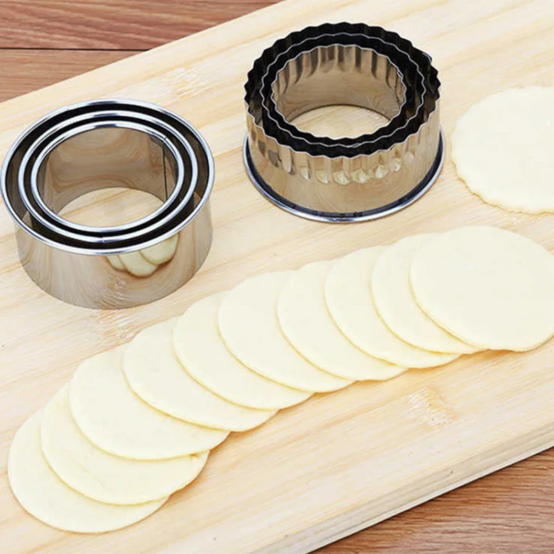 3Pcs/Set Stainless Stee Round Dough Cutter DIY Dumplings Skin Mold Flower Shaped Cookie Pastry Maker Biscuit Circle Ring Mould dough cutter cookie cutters dumpling maker